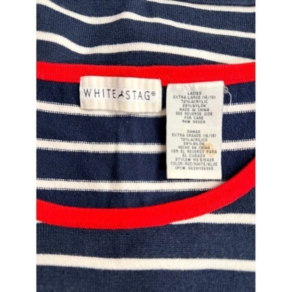 White Stag Tank Top Women XL Blue White Striped Red Stars Nautical Patriotic - Picture 3 of 6